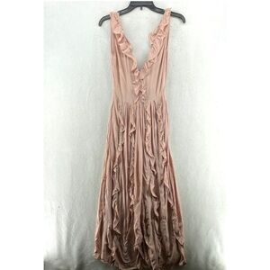 H&M Fit & Flare Dress Womens Blush Pink Ruffled Plunging V-Neck Midi Length